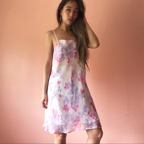 pink floral slip dress